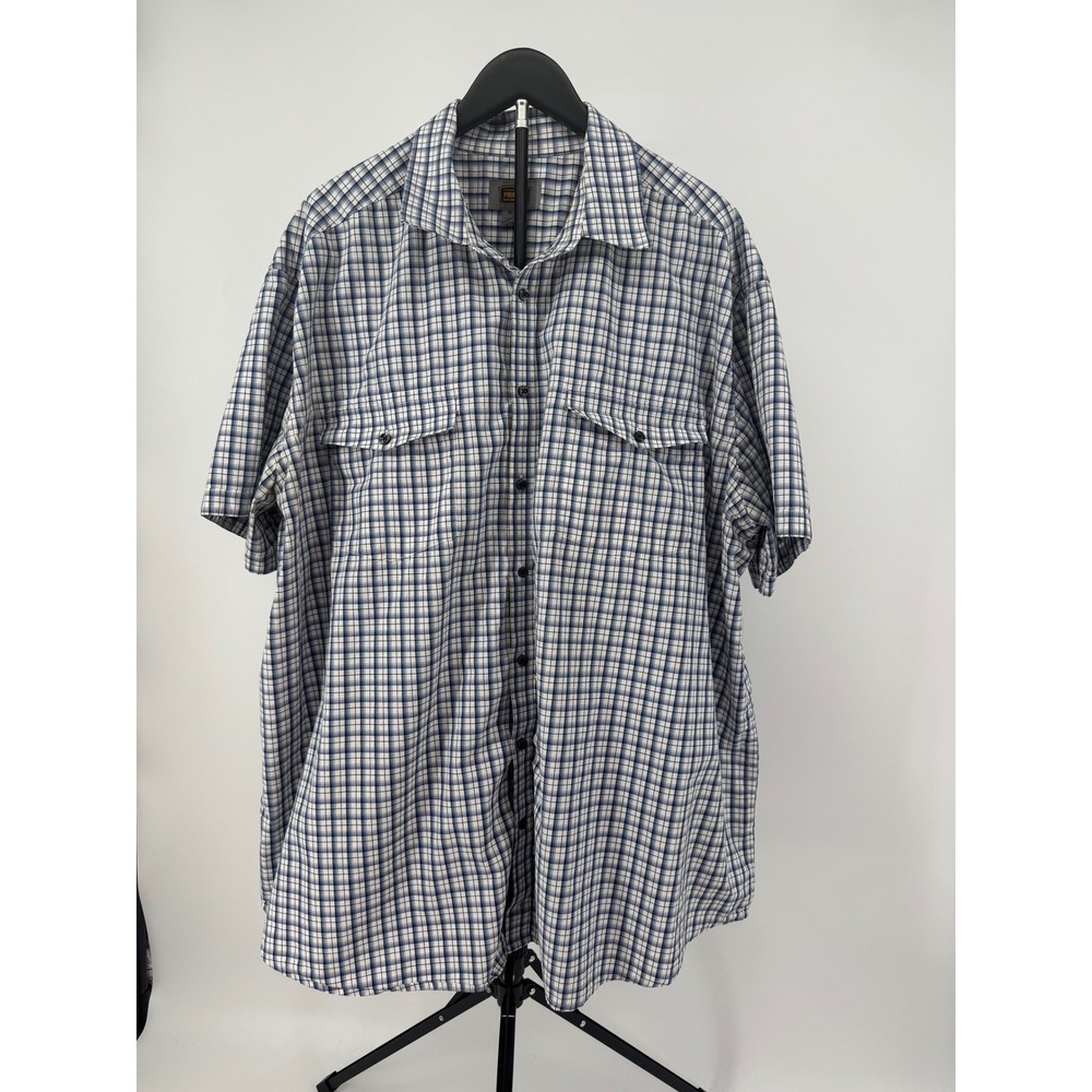 The Foundry Supply Co Mens 3XL Blue White Plaid Short Sleeve Button Down Shirt
